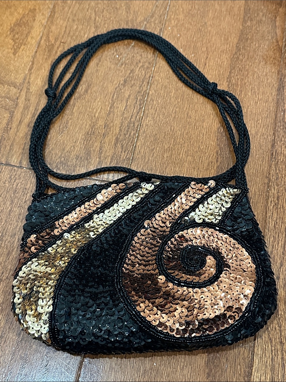 La Regale Sequin Spiral evening Bag - Black, Gold & Bronze